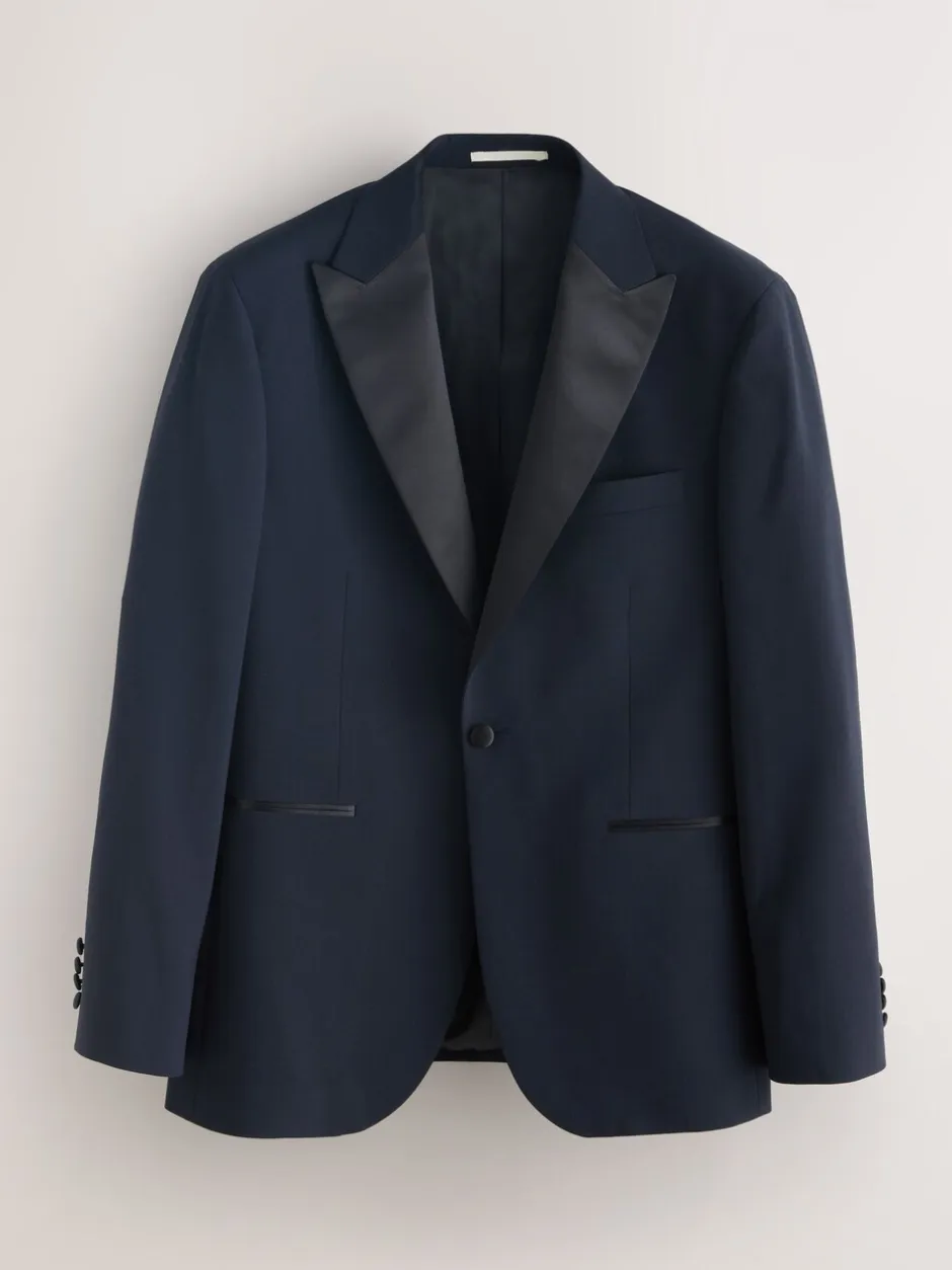 Smokings En Feestkleding|Next Marineblauw - Tailored Fit Wool Blend Motionflex Tuxedo Suit Jacket