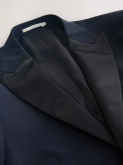Smokings En Feestkleding|Next Marineblauw - Tailored Fit Wool Blend Motionflex Tuxedo Suit Jacket