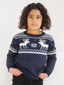 Truien En Breisels*The Little Tailor - kinderkersttrui met rendier-fairislepatroon Marineblauw