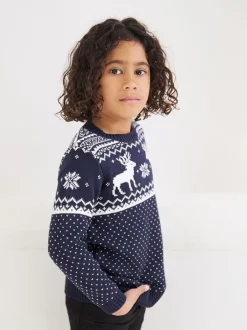 Truien En Breisels*The Little Tailor - kinderkersttrui met rendier-fairislepatroon Marineblauw