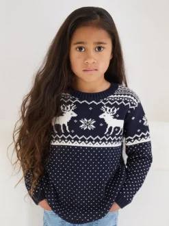 Truien En Breisels*The Little Tailor - kinderkersttrui met rendier-fairislepatroon Marineblauw