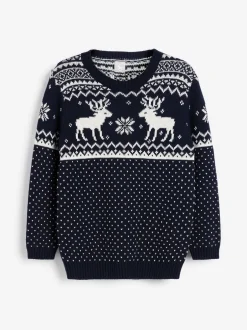 Truien En Breisels*The Little Tailor - kinderkersttrui met rendier-fairislepatroon Marineblauw