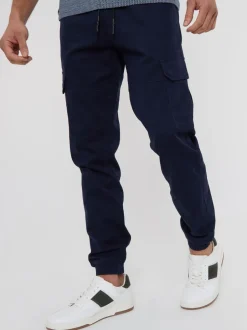 Joggingbroeken|Threadbare - cargobroek in joggingstijl van katoen met stretch Marineblauw