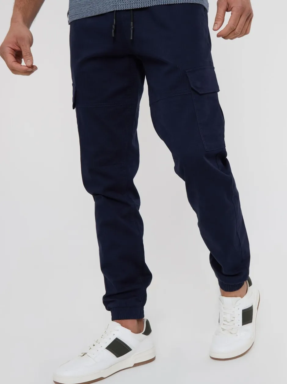 Joggingbroeken|Threadbare - cargobroek in joggingstijl van katoen met stretch Marineblauw