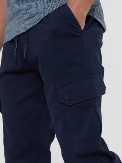 Joggingbroeken|Threadbare - cargobroek in joggingstijl van katoen met stretch Marineblauw