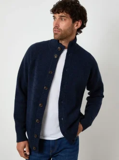Gebreide Kleding*Threadbare Marineblauw - Funnel Neck Button Up Knitted Cardigan