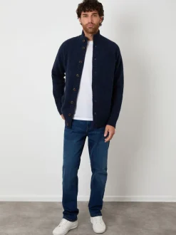 Gebreide Kleding*Threadbare Marineblauw - Funnel Neck Button Up Knitted Cardigan