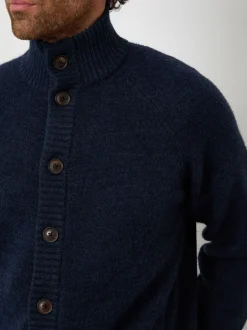 Gebreide Kleding*Threadbare Marineblauw - Funnel Neck Button Up Knitted Cardigan