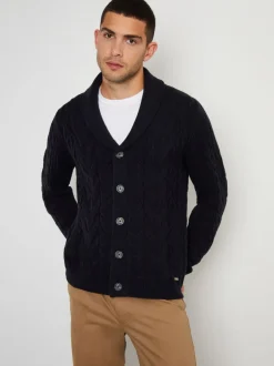 Gebreide Kleding*Threadbare - gebreid vest met sjaalkraag en wol Marineblauw