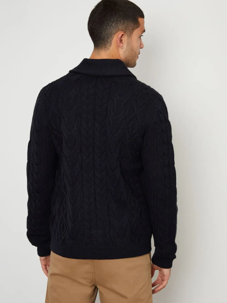 Gebreide Kleding*Threadbare - gebreid vest met sjaalkraag en wol Marineblauw