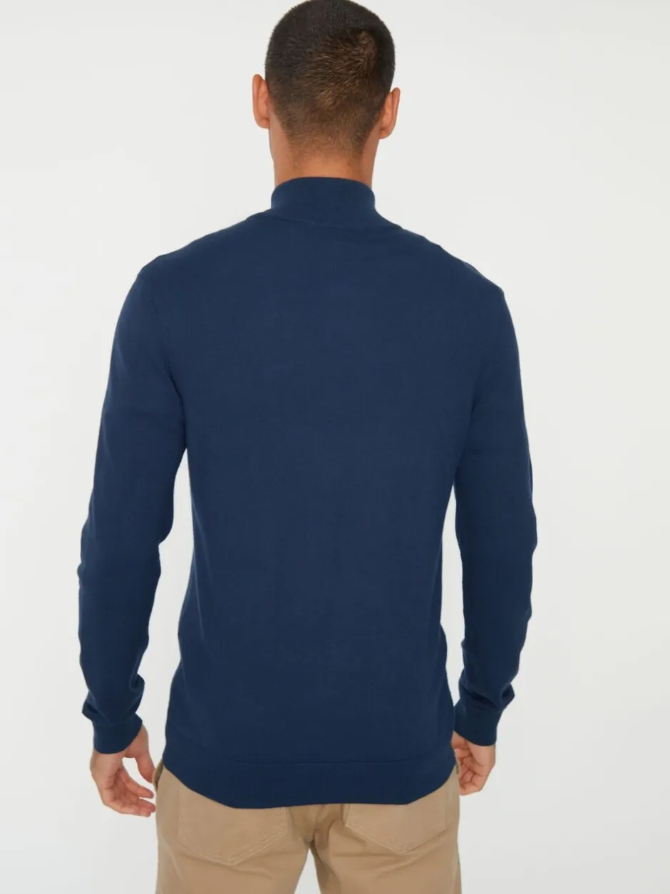 Gebreide Kleding|Threadbare Marineblauw - gebreide trui met korte trechterrits