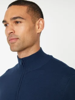 Gebreide Kleding|Threadbare Marineblauw - gebreide trui met korte trechterrits