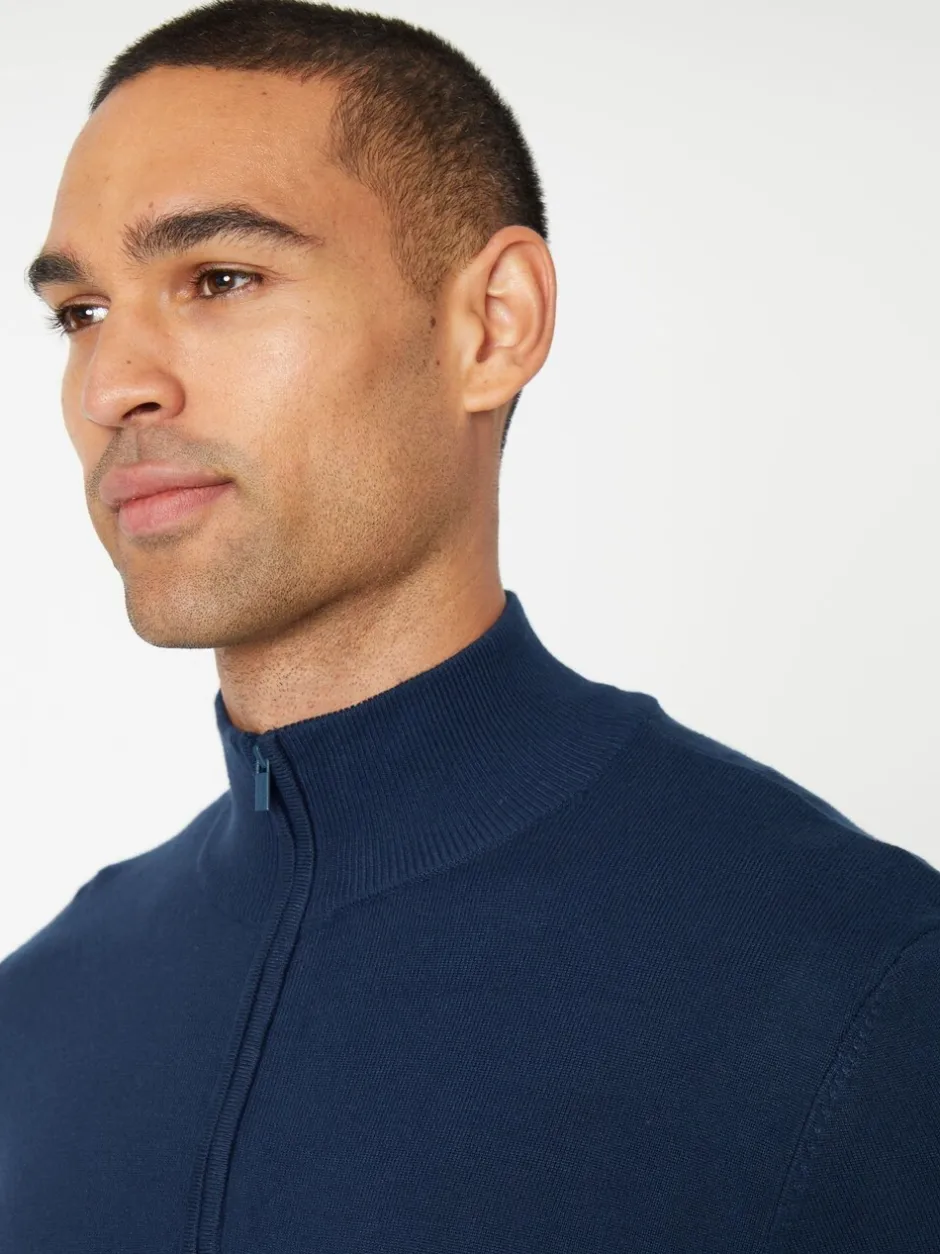 Gebreide Kleding|Threadbare Marineblauw - gebreide trui met korte trechterrits