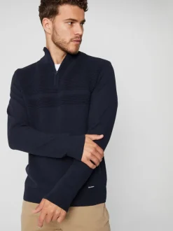 Gebreide Kleding|Threadbare - gebreide trui met kwartrits en geribbelde details Marineblauw