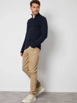 Gebreide Kleding|Threadbare - gebreide trui met kwartrits en geribbelde details Marineblauw