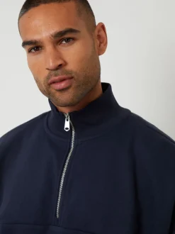 Sweaters En Hoody´S|Sweaters En Hoody´S|Threadbare - Relaxed Fit Half Zip Sweatshirt Marineblauw