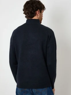Gebreide Kleding|Threadbare - Raglan Rib Quarter Zip Knitted Jumper Marineblauw
