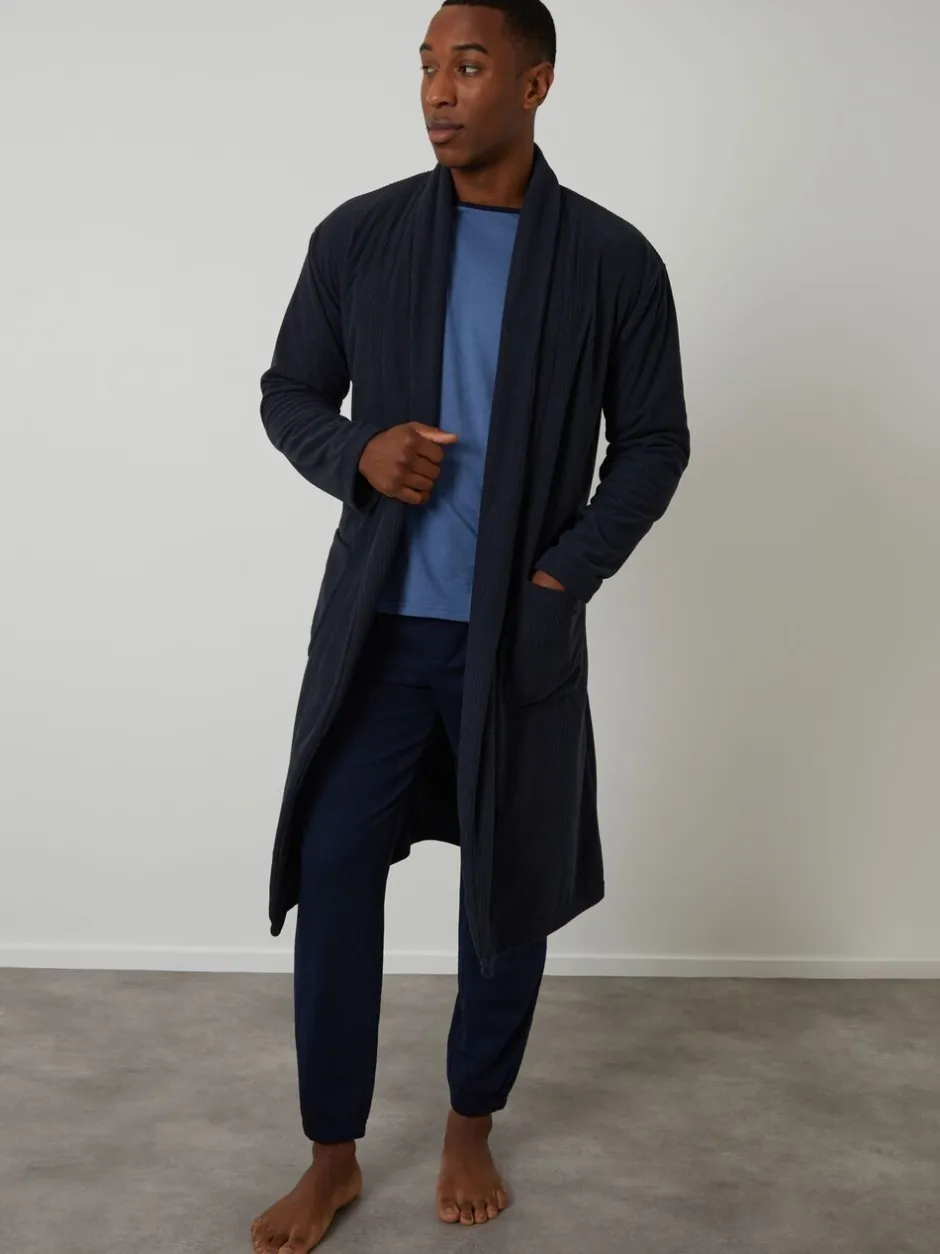 Kamerjassen En Badjassen|Threadbare - Waffle Fleece Dressing Gown Marineblauw