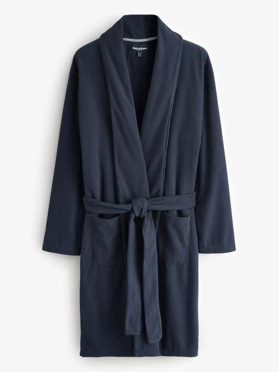 Kamerjassen En Badjassen|Threadbare - Waffle Fleece Dressing Gown Marineblauw