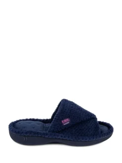 Pantoffels*Totes - - Isotoner Popcorn Turnover pantoffels met open neus voor dames Marineblauw