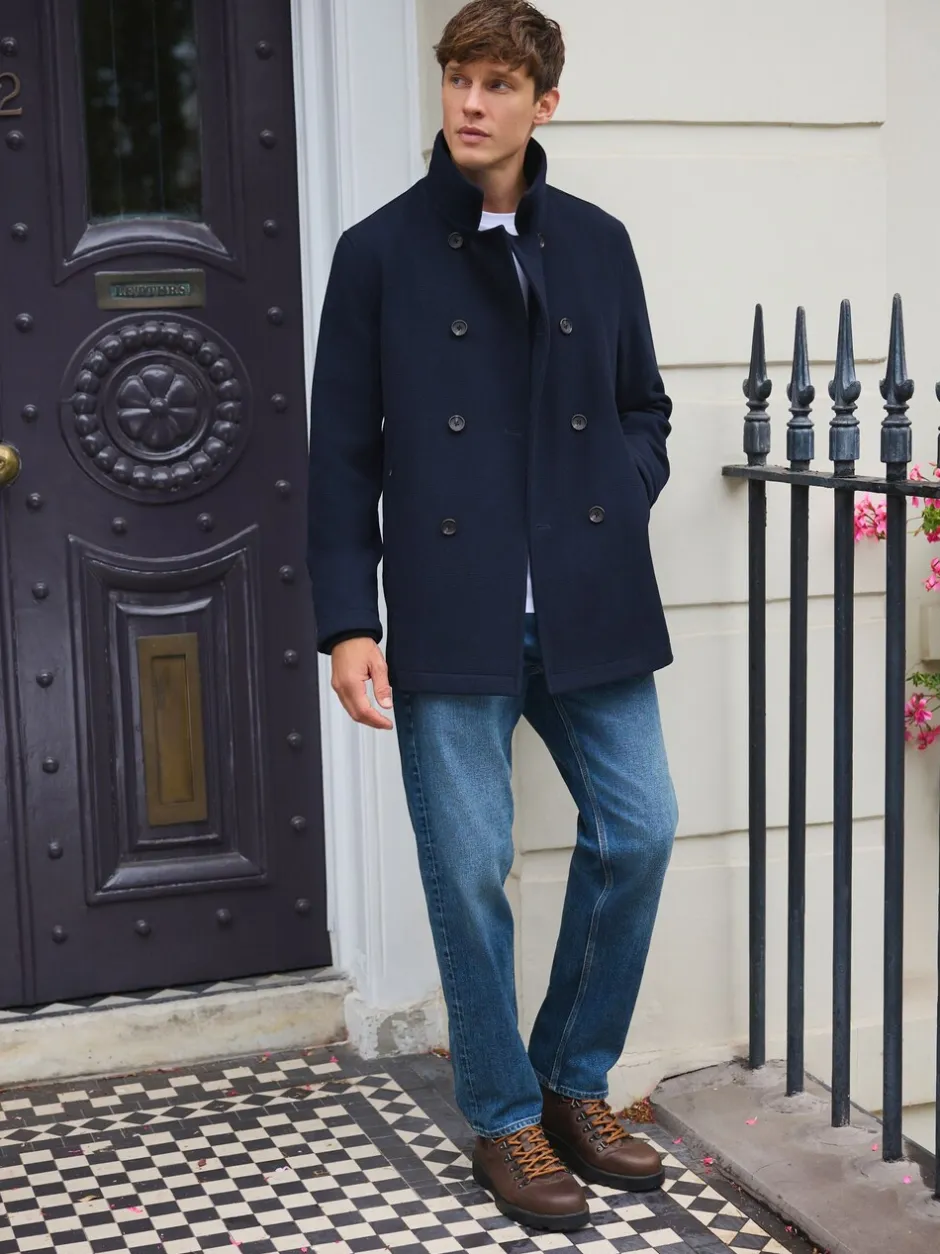 Jassen En Jacks*Next - Wool Rich Double Breasted Funnel Coat Marineblauw
