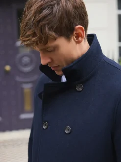 Jassen En Jacks*Next - Wool Rich Double Breasted Funnel Coat Marineblauw