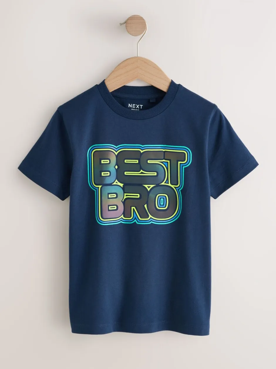 T-Shirts|Tops|Next Marineblauw Best Bro - Regular fit T-shirt met korte mouwen en grafische print (3-16jaar)