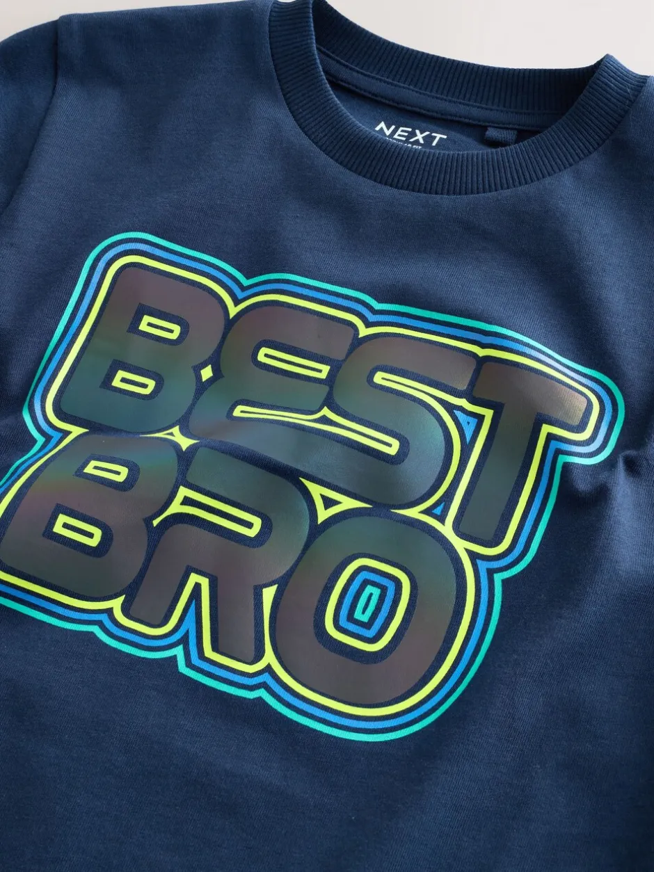 T-Shirts|Tops|Next Marineblauw Best Bro - Regular fit T-shirt met korte mouwen en grafische print (3-16jaar)