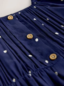 Jurken|Next - Short Sleeve Dress (3-16yrs) Marineblauw blauw gestippeld