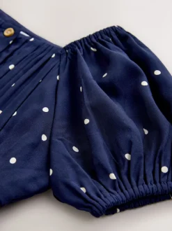 Jurken|Next - Short Sleeve Dress (3-16yrs) Marineblauw blauw gestippeld