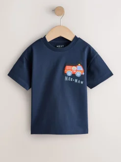 T-Shirts|Tops|Next Marineblauw brandweerwagen - T-shirt met korte mouwen en applicatie (3 mnd - 7 jr)