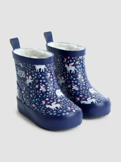 Laarzen|Jojo Maman Bébé Marineblauw eenhoorn - Print Cosy Short Wellies