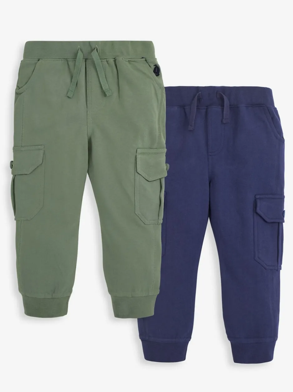 Jeans En Joggingbroeken|Jojo Maman Bébé - Cargo 100% Cotton Joggers 2 Pack Marineblauw en kakigroen