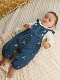 Tuinbroeken|Next - Baby Print Bodysuit met Lange mouwen en Corduroy bretelbroeken Set 2 Pieces (0mnd -2jr) Marineblauw geborduurd