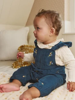 Tuinbroeken|Next - Baby Print Bodysuit met Lange mouwen en Corduroy bretelbroeken Set 2 Pieces (0mnd -2jr) Marineblauw geborduurd