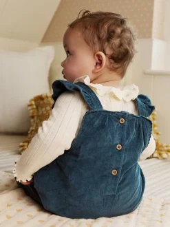 Tuinbroeken|Next - Baby Print Bodysuit met Lange mouwen en Corduroy bretelbroeken Set 2 Pieces (0mnd -2jr) Marineblauw geborduurd
