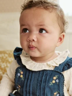 Tuinbroeken|Next - Baby Print Bodysuit met Lange mouwen en Corduroy bretelbroeken Set 2 Pieces (0mnd -2jr) Marineblauw geborduurd