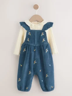 Tuinbroeken|Next - Baby Print Bodysuit met Lange mouwen en Corduroy bretelbroeken Set 2 Pieces (0mnd -2jr) Marineblauw geborduurd