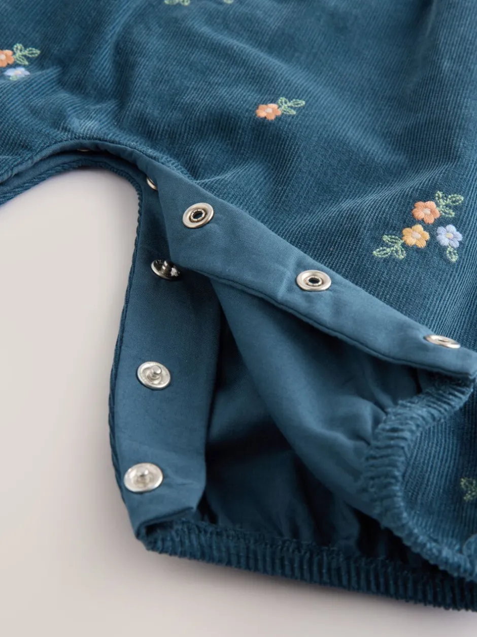 Tuinbroeken|Next - Baby Print Bodysuit met Lange mouwen en Corduroy bretelbroeken Set 2 Pieces (0mnd -2jr) Marineblauw geborduurd