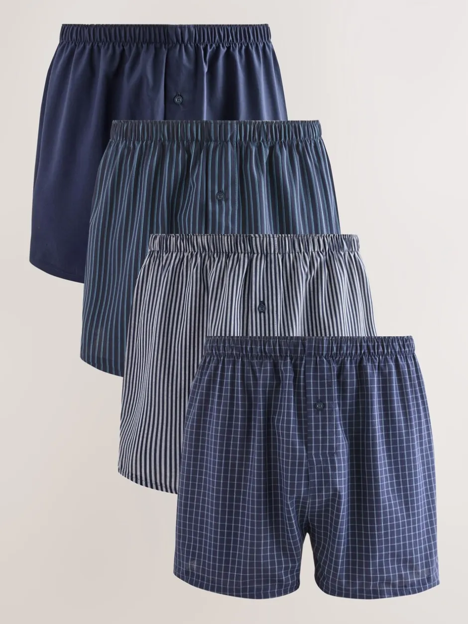 Ondergoed|Ondergoed|Next Marineblauw gemengd patroon - Verpakking van 4 - Geweven boxershorts van puur katoen