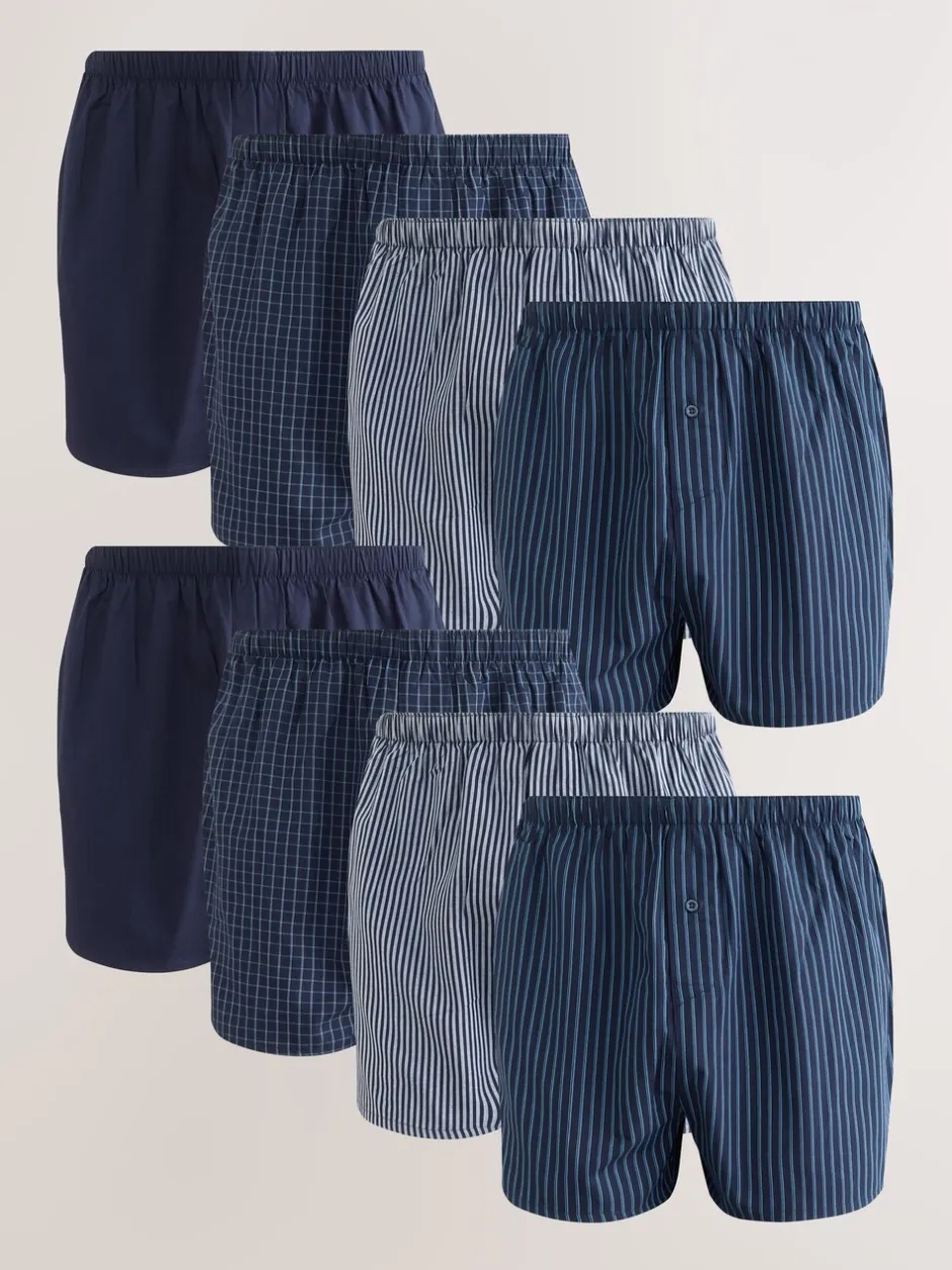 Ondergoed|Ondergoed*Next - Verpakking van 8 - Geweven boxershorts van puur katoen Marineblauw gemengd patroon