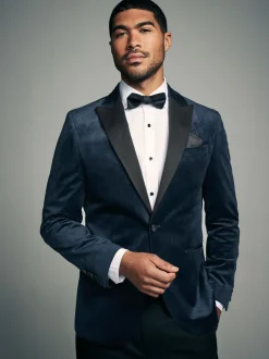 Smokings En Feestkleding|Blazers En Business-Jasjes*Next - Slim Fit - Fluwelen blazer met patroon Marineblauw geometrisch