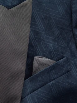 Smokings En Feestkleding|Blazers En Business-Jasjes*Next - Slim Fit - Fluwelen blazer met patroon Marineblauw geometrisch