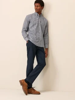 Shirts*Next Marineblauw geruit - Eenvoudig te strijken Oxford-overhemd met knopen en standaard pasvorm