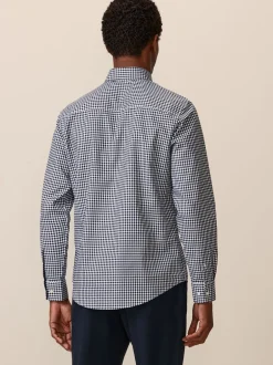 Shirts*Next Marineblauw geruit - Eenvoudig te strijken Oxford-overhemd met knopen en standaard pasvorm