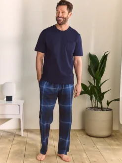 Pyjama's|Loungewear|Next - Jersey pyjama met korte mouwen Marineblauw geruit