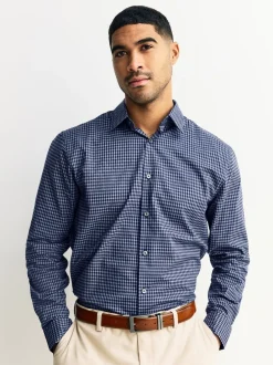Formele Overhemden|Next - Long Sleeve Soft Touch Smart Shirt Marineblauw geruit