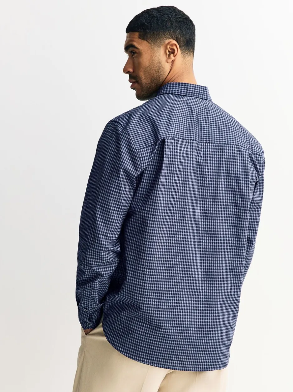 Formele Overhemden|Next - Long Sleeve Soft Touch Smart Shirt Marineblauw geruit