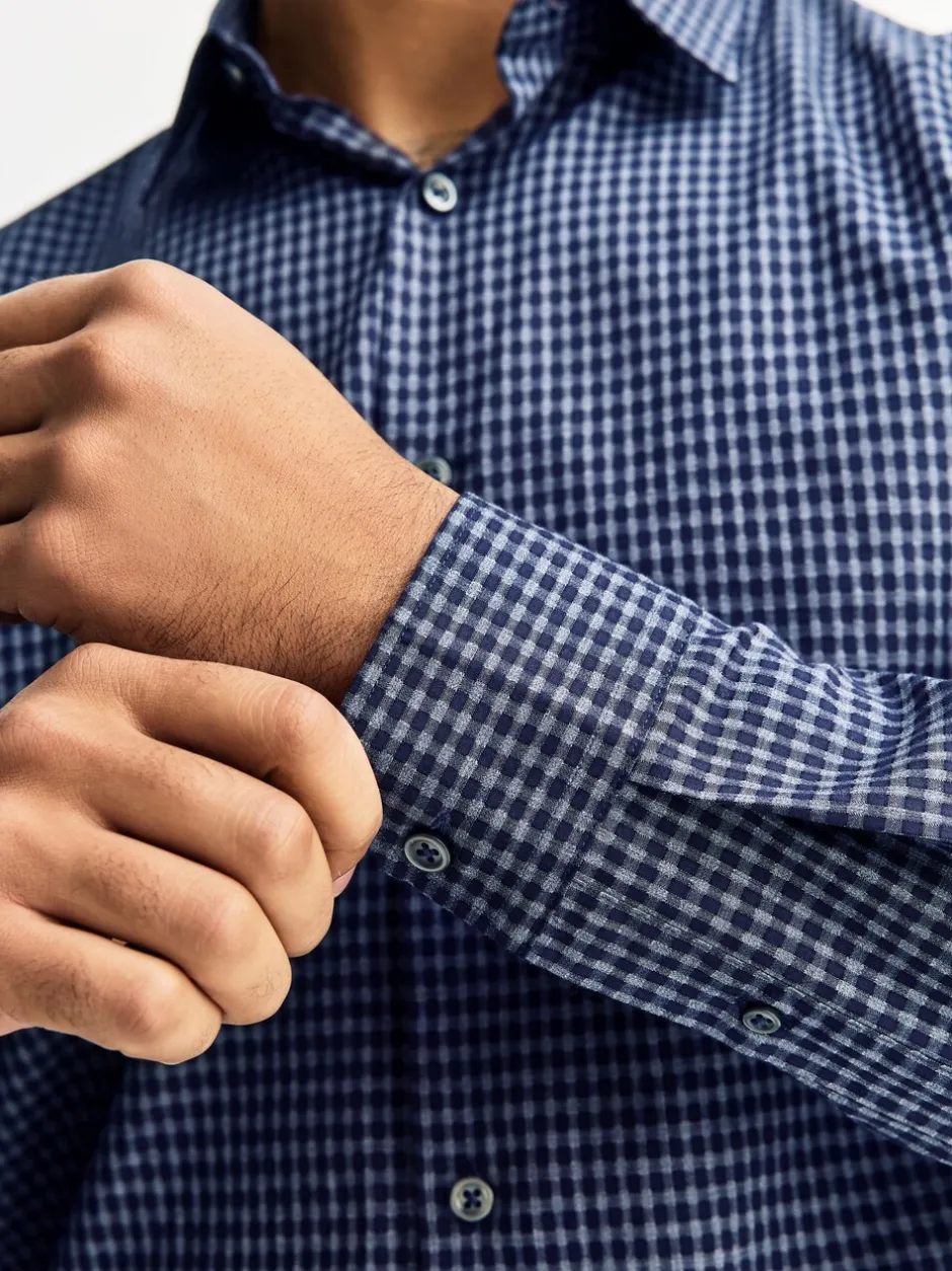 Formele Overhemden|Next - Long Sleeve Soft Touch Smart Shirt Marineblauw geruit