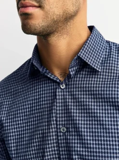 Formele Overhemden|Next - Long Sleeve Soft Touch Smart Shirt Marineblauw geruit